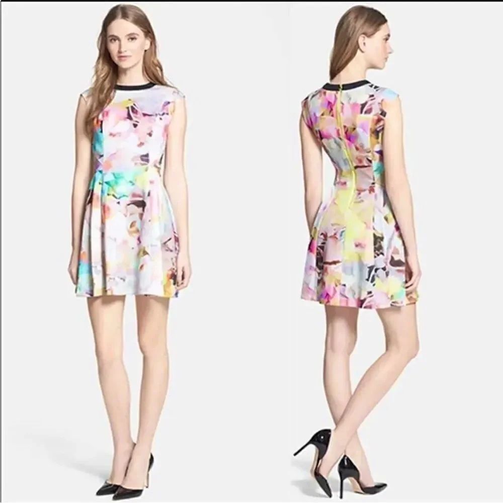 Ted Baker London Drees Jeneyy Floral A-Line Dress 1  XS Multicolor watercolor